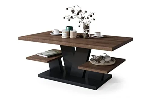 All4All Couchtisch Valerio - Wohnzimmertisch - Kaffeetisch – Tisch mit Ablagen - Esszimmertisch - Coffee Table - 110x60cm - 05 - Braune Eiche + Schwarz