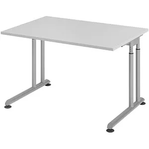 Hammerbacher Schreibtisch Z-Serie, grau/silber - Höhenverstellbar - Kinderschreibtisch mit stabilem C-Fußgestell und manuell höhenverstellbar. Ideal für wachsende Kinder, bietet er eine strapazierfähige Oberfläche und optimale Ergonomie.