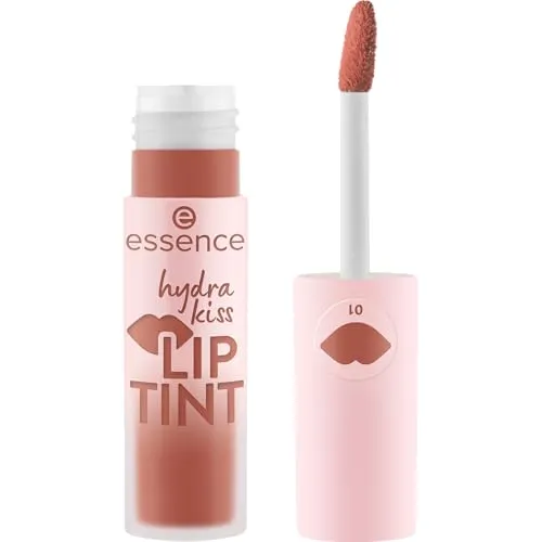 essence hydra kiss LIP TINT, Lippenstift, Nr. 01, Rot, langanhaltend, Färbeeffekt, natürlich, glänzend, vegan, ohne Parabene, ohne Mikroplastikpartikel, Nanopartikel frei, 3er Pack (3x4ml)