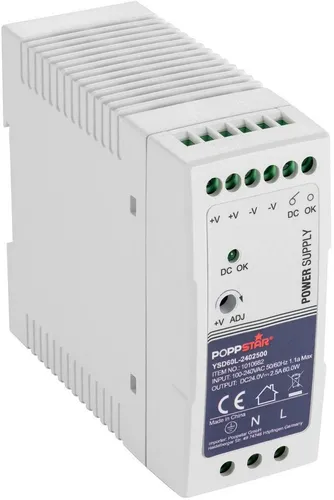 Poppstar Ultra-Slim Hutschienen-Netzteil 24V DC 2,5 A 60 W - Netzteile für Hutschienen, kompaktes Design mit hoher Effizienz und Schutzfunktionen für sichere Anwendungen in Industrie und Automatisierung.