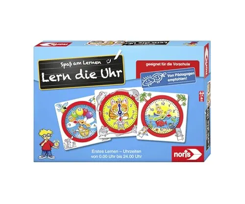 Noris 606076152 Lern die Uhr, Kinderspiel ab 5 Jahren, Puzzle Lernspiel, Spaß am Lernen, für 1 bis 4 Spieler