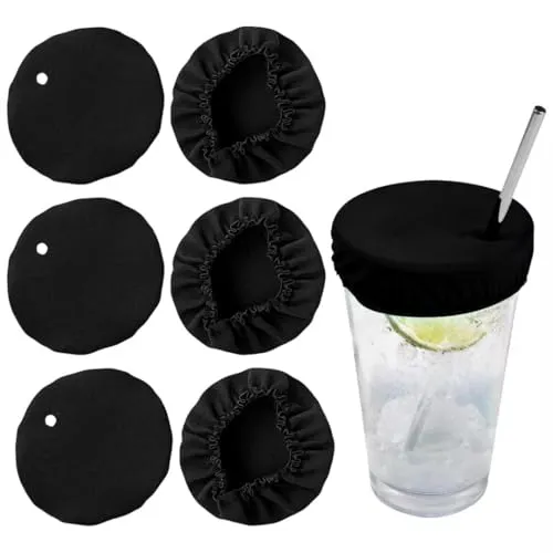 Getränkeabdeckungen,6 Stück Getränke-Abdeckunge Mit Trinkhalmloch, Schützt Vor Staub Fliegenden,Insekten,Drogen, Wiederverwendbar Waschbar, Für Outdoor,Reisen,Bar,Club,Party (schwarz)