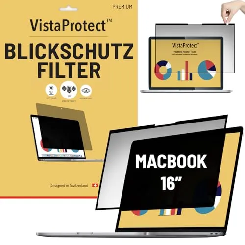 VistaProtect - Premium Blickschutzfilter & Anti-Blaulicht-Filter. Magnetisch Displayschutzfolie für Apple MacBook Pro 16 (M1/M3/M4 2021+)