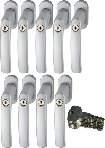 ABUS FG200 Fenstergriff abschließbar, silber, 9er Set - Der ABUS FG200 Fenstergriff bietet Sicherheit und Kontrolle für Eltern. Mit abschließbarem Mechanismus schützt er Kinder und ermöglicht einfache Montage an verschiedenen Fenstern. Ideal für mehr Sicherheit im Zuhause.