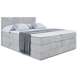 ALTDECOR Boxspringbett MOETI KING - 200x200 cm - Hellgrau Samt - Luxuriöses Boxspringbett mit 2 Matratzen und Topper, ideal für erholsamen Schlaf. Inklusive Stauraum durch Bettkästen, allergikerfreundliche Materialien und abnehmbarer Bezug.