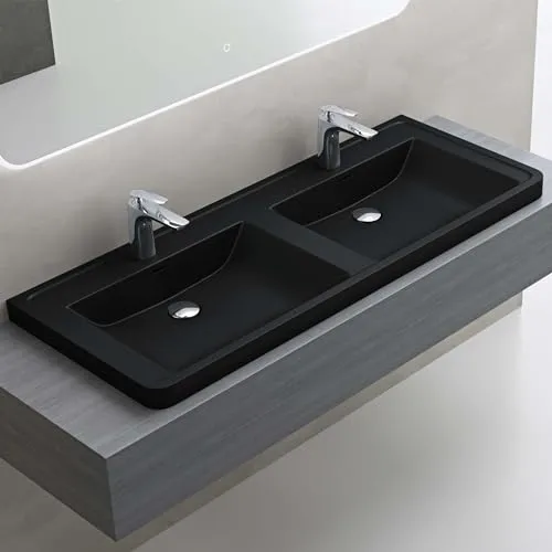 doporro Einbauwaschbecken Doppelwaschbecken 120x48 cm - Badezimmer Eckwaschbecken aus hochwertigem Mineralguss, elegant und modern; kratzfest und leicht zu reinigen, ideal für stilvolle Badezimmergestaltung.
