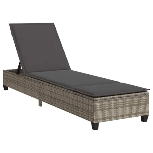 vidaXL Sonnenliege Grau mit Auflagen - Lounge Liege aus langlebigem Poly Rattan, mit 4-fach verstellbarer Rückenlehne für optimalen Komfort beim Entspannen im Garten.