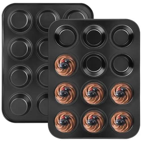KITDAHOM Muffin backform - 2er Set Muffinform mit 24 Mulden, Antihaftbeschichtung, BPA-frei, Standardgröße 35 x 27 x 3 cm, Ideal für Cupcakes, Brownies & tägliches Backen
