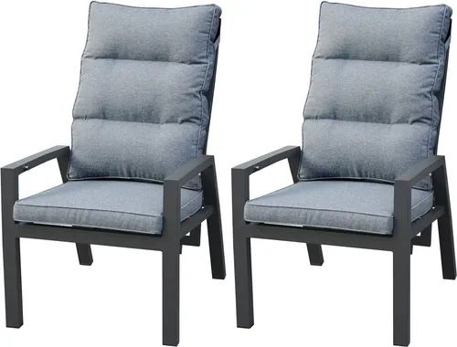 Destiny Hochlehner Garda 2er Set - Verstellbar mit Polster - Essstühle mit stufenlos verstellbarer Rückenlehne, voll wetterfest und ideal für den Garten oder Balkon, stabil und leicht.