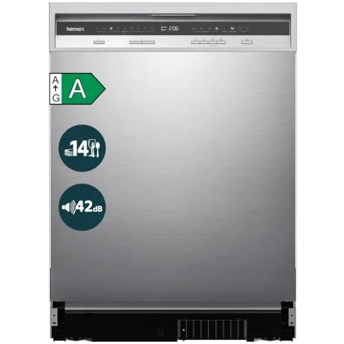 homeX DWBU601442A Geschirrspüler 60 cm Unterbau | 14 Maßgedecke, 9 Programme, Energieklasse A, 42 dB, AquaStop