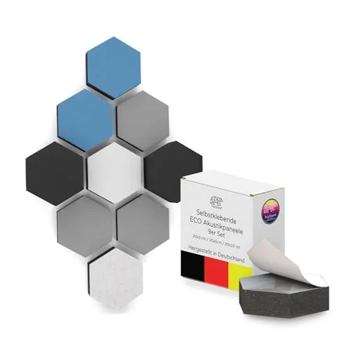 PolySound ECO Akustikpaneele 9er Set - Selbstklebend mit hoher Schalldämmung - Verbessern Sie die Raumakustik mit unseren selbstklebenden PolySound ECO Akustikpaneelen. Hohe Schallabsorption (αw 0,9) für eine angenehme Klangumgebung und vielseitige Einsatzmöglichkeiten in jedem Raum.