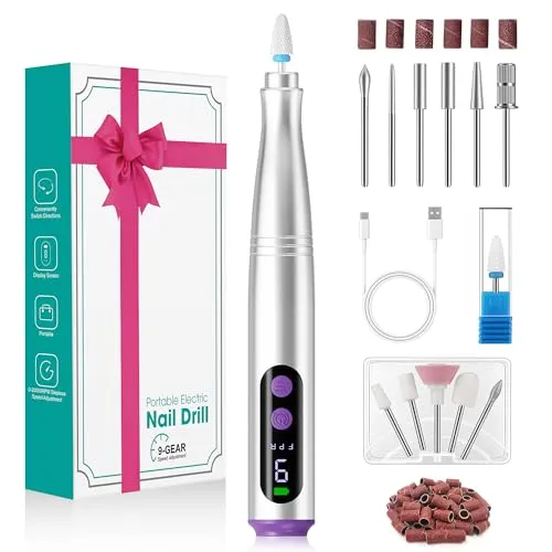 Fofile Nagelfräser Kabellos, 12 in 1 Elektrische Nagelfeile 9 Verstellbare Geschwindigkeit Fräser für Gelnägel Maniküre und Pediküre Set Elektrisch für Acrylnägel, Gelnägel Professionell Nail Drill