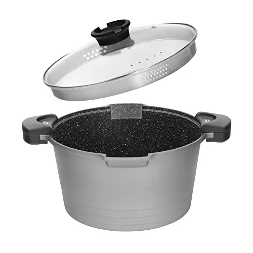 ROSSETTO Nudeltopf Topf 28 cm mit Sieb Deckel Spaghettitopf Pastatopf 8 Liter, Aluguss, Antihaftbeschichtung, für Alle Herdarten Induktion geeignet, mit verriegelten Griffen