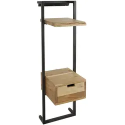 Nachttisch Natredja aus Akazienholz im Industrial-Stil, 1 Schublade - Moderner Nachttisch aus Akazienholz mit schwarzem Metallgestell. Ideal für urbanes Wohnen, bietet er eleganten Stauraum und passt perfekt in jedes Schlafzimmer.