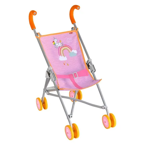 HABA Puppenbuggy Regenbogen – faltbar mit gepolsterten Griffen – für Puppen bis 45 cm