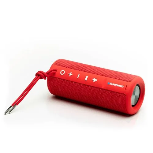 Bluetooth-Lautsprecher BT 214 RD von Blaupunkt - Tragbares Lautsprechersystem mit TWS-Funktion, IPX6 wasserfest und ideal für Outdoor-Aktivitäten. Kompakte Größe und 2 Jahre Herstellergarantie.
