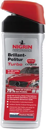 Nigrin 72960 Autopolitur 500ml - Perfekter Hochglanz - Autopflege & Motorradpflege: Die NIGRIN Performance Brillant-Politur TURBO sorgt für intensive Farbtiefe und glättet feine Kratzer, ideal für neuwertige Bunt- und Metallic-Lacke.