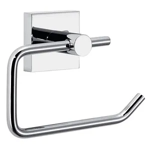 Tesa Toilettenpapierspender Ekkro, 40232 - Toilettenpapierhalter aus Metall, ohne Bohren montierbar, elegantes Design mit hochglanzverchromten Oberflächen und stabiler Wandbefestigung.