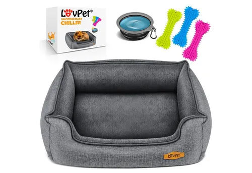 Lovpet® Hundebett Chiller XL mit Napf & Kauknochen - Hundebett für kleine bis große Hunde, inkl. Napf und 3 Kauknochen. Abnehmbarer, waschbarer Bezug und hochwertiges, komfortables Design für entspannten Schlaf.