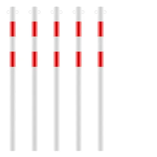 4x ROBUSTO Kettenpfosten-Set, rot/w, einbetonieren, Stahl, Ø 6 cm, 100 cm, Art.-Nr. 71673 | Absperrpfosten | Rammschutzpoller | Sperrpfosten