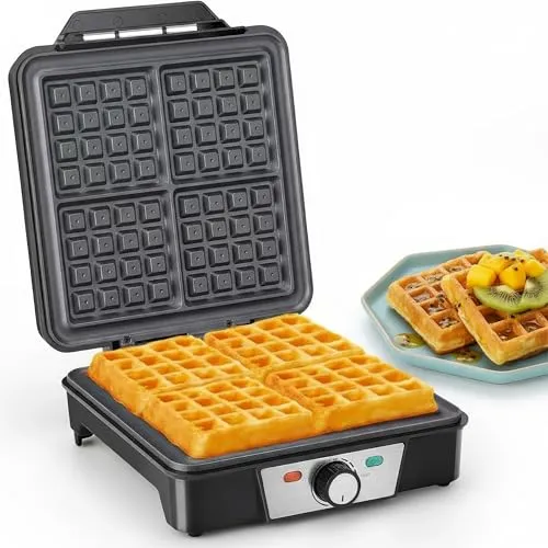 Romon Waffeleisen, Klein Belgische Waffle Pancake Maker für 4 Waffeln, 1200W Schnelle Stabile Wärme für Kindergeburtstage Familienfeiern, Schwarz