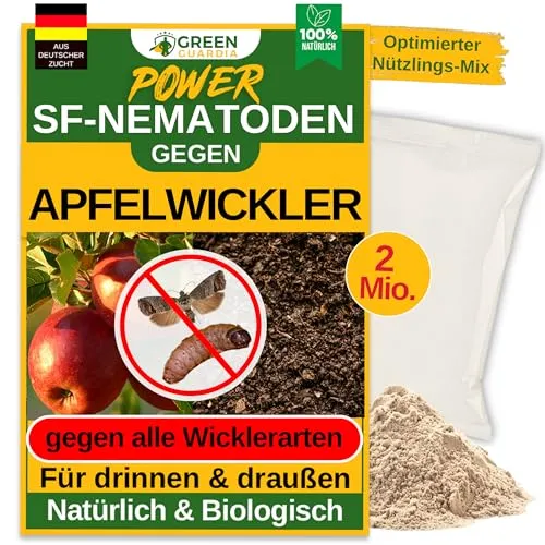 GREEN GUARDIA Super SF-Nematoden gegen Apfelwickler – Biologisches Mittel für 4m² - Nützliche Insekten zur Schädlingsbekämpfung – Effektive, chemiefreie Lösung zur Bekämpfung von Apfelwicklern, sicher für Mensch und Tier.