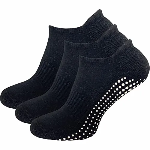 GAWILO Damen Yoga & Pilates Socken (3 Paar) | Stopper Socken | sicherer Halt auf glatten Böden, ohne drückende Zehennaht | mit rutschfesten Noppen (schwarz, 39-42)