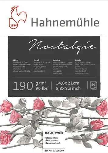 Hahnemühle Zeichenblock Nostalgie A5 - 50 Blätter, säurefrei und ideal für Bleistift, Kohle und Pastellkreide