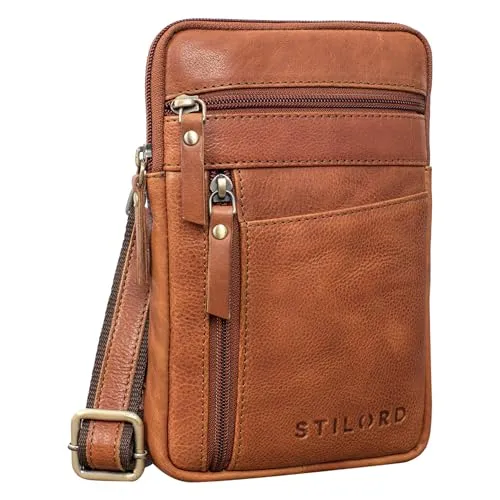 STILORD 'Brooks' Leder Brustbeutel Gürteltasche Handytasche zum Umhängen Kleine Brusttasche für Handy Pass Reisebörse Crossbody Bag Vintage für Damen und Herren, Farbe:texas - braun