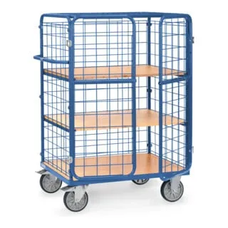 Fetra Etagenwagen Kastenwagen 8482-3DE - 3 Etagen, 600kg Tragkraft - Etagenwagen für Lager und Werkstatt mit 3 Etagen, geschlossenem Gitterdesign und robusten MDF-Einlegeböden. Hohe Tragkraft von 600 kg, ideal für schwere Lasten.