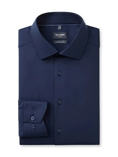 OLYMP Luxor 24/Seven Herren Businesshemd, modern fit - Elegantes Businesshemd in marineblau mit Comfort Stretch für optimalen Tragekomfort. Ideal für besondere Anlässe und das Büro. Material: 64% Baumwolle, 27% Polyester, 9% Elasthan.