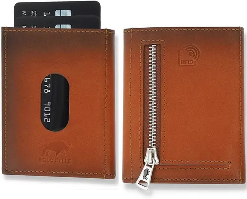 Solo Pelle Slim Wallet Riga mit Münzfach - Elegante Brieftasche aus echtem Leder mit RFID-Schutz, Platz für 12 Karten und praktischen Reißverschluss-Münzfach. Ideal für stilbewusste Menschen.