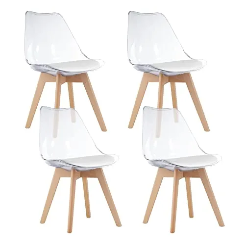 Home Collective Esszimmerstuhl - 4er Set in 11 Farben - Stühle für das Esszimmer, bequem und stabil, mit transparenten Sitzflächen und naturbelassenen Holzbeinen, ideal für jeden Wohnstil.