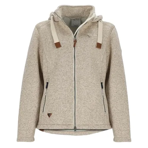 Dry Fashion Damen Wollfleece-Jacke Poel mit Kapuze - Windabweisende Fleecejacke mit tailliertem Schnitt in Sand Melange Größe 42