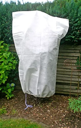 Spetebo Pflanzen Schutzsack weiß aus Vlies -150 cm - Gartenvlies in Taschenform mit Kordel - Schutzhülle Wintervlies Schutzhaube Abdeckung für Bäume und Sträucher
