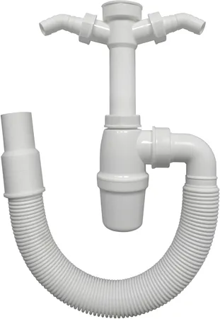 Flaschensiphon 1,5 Zoll mit flexiblem Anschlussrohr und zwei Geräteanschlüssen