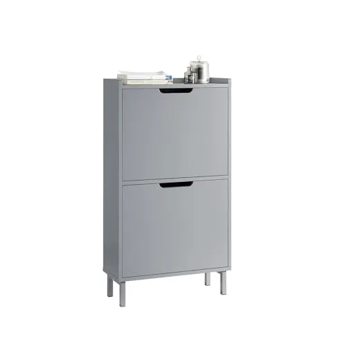 SoBuy FSR151-HG Schuhkipper - Schmaler Schuhschrank mit 2 Klappen und 4 Ablageflächen, ideal für enge Flure; stabil und platzsparend mit nur 19 cm Tiefe.