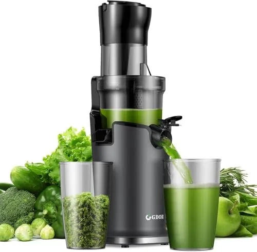 GDOR Slow Juicer Entsafter – Hochwertiger 90mm XL Einfüllöffnungs Entsafter für Gemüse und Obst - Zentrifugal-Entsafter mit 90 mm XL Einfüllöffnung für mühelose Saftzubereitung. Hohe Saftausbeute und leiser Betrieb unter 60 dB – ideal für eine entspannte Morgenroutine.