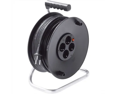 Bachmann H05RR-F 3G Stromkabel - 25 m Schwarz - Kabeltrommeln mit 3-adrigem Stromkabel für Wechselstrom 250 V, ideal für flexible Anwendungen im Innen- und Außenbereich.