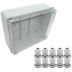 ARLI SET: Abzweigdose IP67 Sichttür Aufputz 250 x 200 x 90 mm + 10x Kabelverschraubungen M16 x 1,5 mm