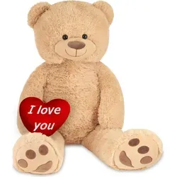 BRUBAKER XXL Teddybär 100 cm Beige mit I Love You Herz