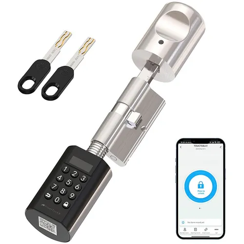 VisorTech Elektronischer Tür-Schließzylinder mit PIN-Code, 2 Schlüsseln & App