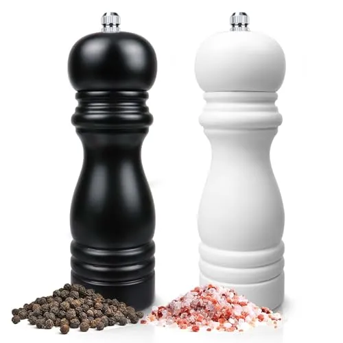 Salz und Pfeffermühle Holz 2er Set, Salz Pfeffermühle Groß mit Verstellbarem Mahlwerk, Gewürzmühle Grinder Keramik & Salzmühle mit Keramikmahlwerk, Manuelle Salz und Pfeffer Mühle für Meersalz, Chili