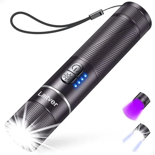 Taschenlampe LED/UV Aufladbar 2 in 1, Laitver Superhell Taschenlampen 395nm Mini Schwarzlicht 6 Modi, Zoombar Lange Akkulaufzeit Wasserdischt, für Beleuchtung & Erkennung von Tierurin -Nachtviolett