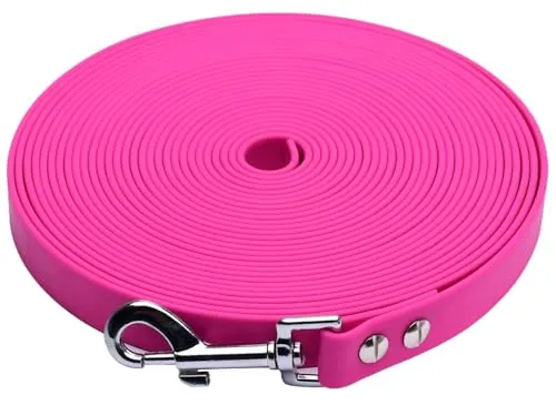 Anti-Rutsch Hundeleine 20mm breit mit Handschlaufe Schleppleine in pink Ausbildungsleine Wasserfest Nylongewebe mit PVC überzogen (5M)