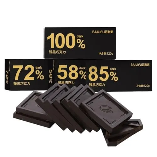 JGFWAT Dunkle Schokolade 120g (ca. 24 Einzelverpackungen) | Mit 100% / 85% / 72% / 58% Kakaogehalt, Echte Kakaobutter, Intensiver & Reichhaltiger Geschmack für Schokoladenliebhaber (72%)