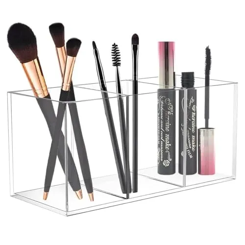 Casenly Acryl Pinselhalter, 3 Fächern Make up Organizer, Klarer Schmink Organizer, Waschtisch Badezimmer Aufbewahrungsboxen Multifunktionaler Kosmetik Organizer für Nagellack Eyeliners Lippenstift