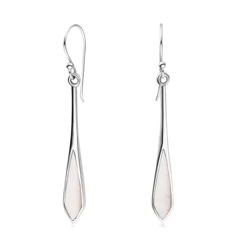 MATERIA Ohrhänger lang Silber Perlmutt weiß - Elegante Ohrringe aus 925 Sterlingsilber - Ohrringe für Damen mit schimmerndem Perlmutt-Besatz in edler Optik. Hergestellt aus hochwertigem 925 Sterling Silber, ideal als stilvolles Geschenk. Inklusive moderner Schmuckbox.
