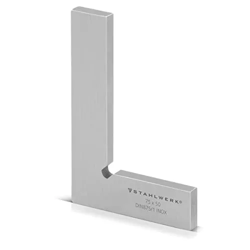 STAHLWERK Flachwinkel 90° 75 x 50 mm DIN 875/1 Kontrollwinkel/Schlosserwinkel/Anschlagwinkel/Präzisionswinkel aus rostfreiem Edelstahl