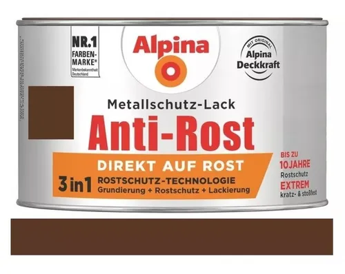 Alpina Metallschutz-Lack Anti-Rost Glänzend 300 ml RAL 8011 Braun